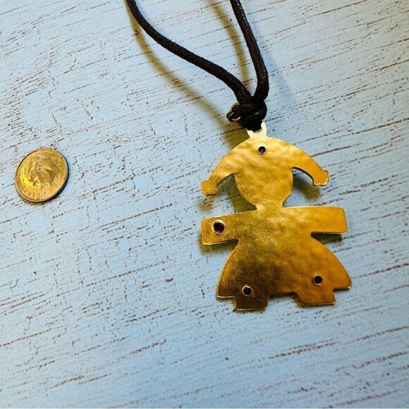 Hammered Brass Crystal Girl Necklace - Picture 2 of 3